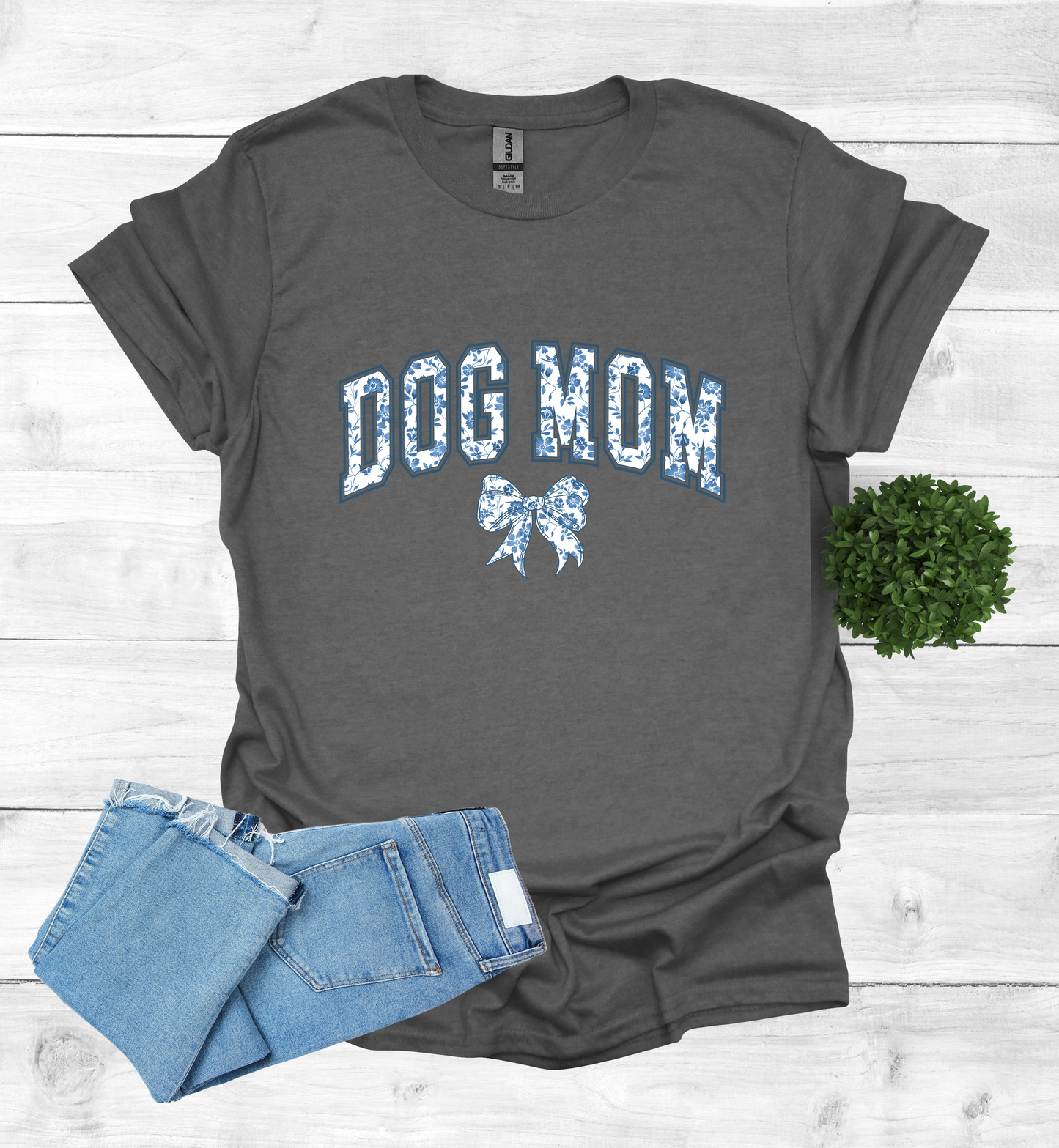 Dog Mom Chinoiserie Blue Coquette T-Shirt