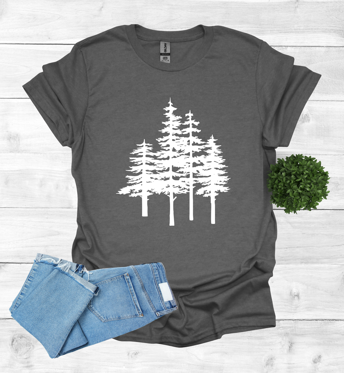 A unique pine trees design on a T-Shirt