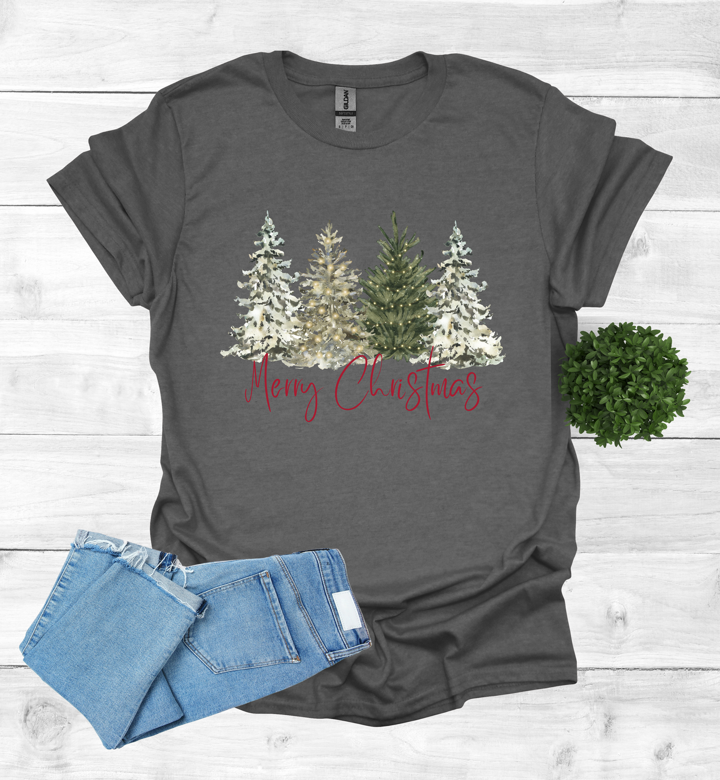 Merry Christmas with Water Color Christmas Trees T-Shirt