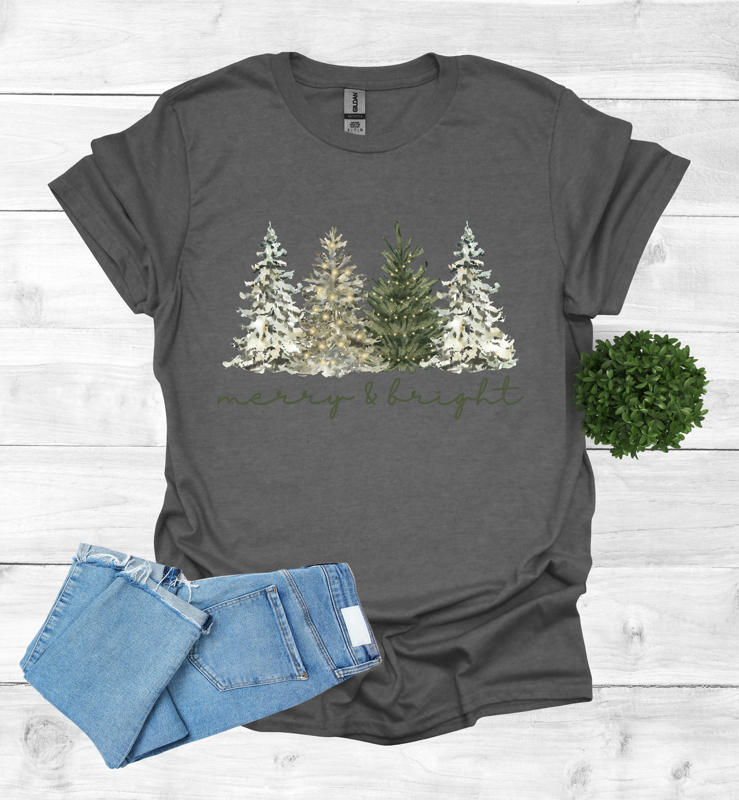 Merry and Bright Water Color Christmas Trees Shirt