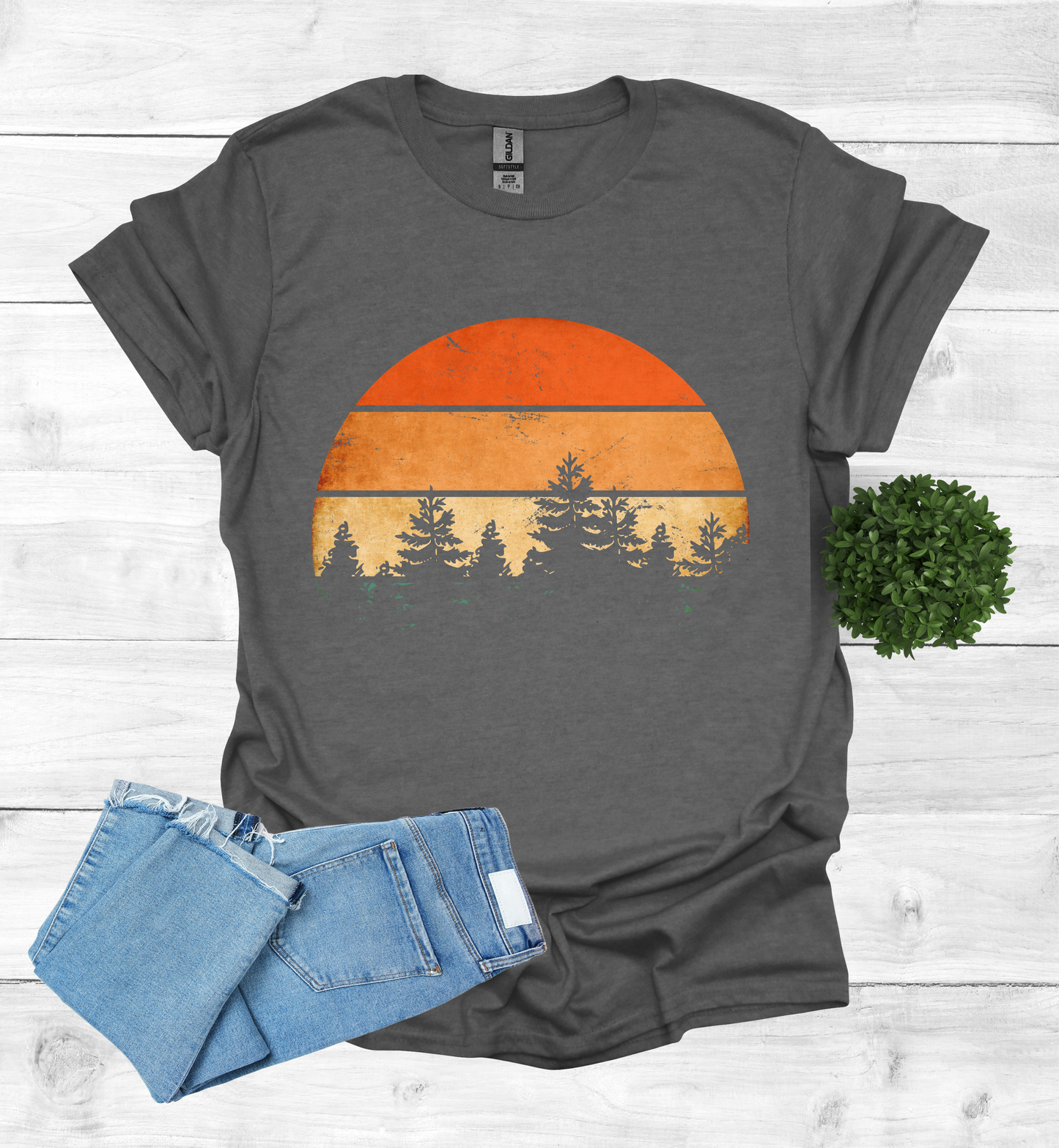 Beautiful Retro Pine Tree forest, Retro sunset Shirt1