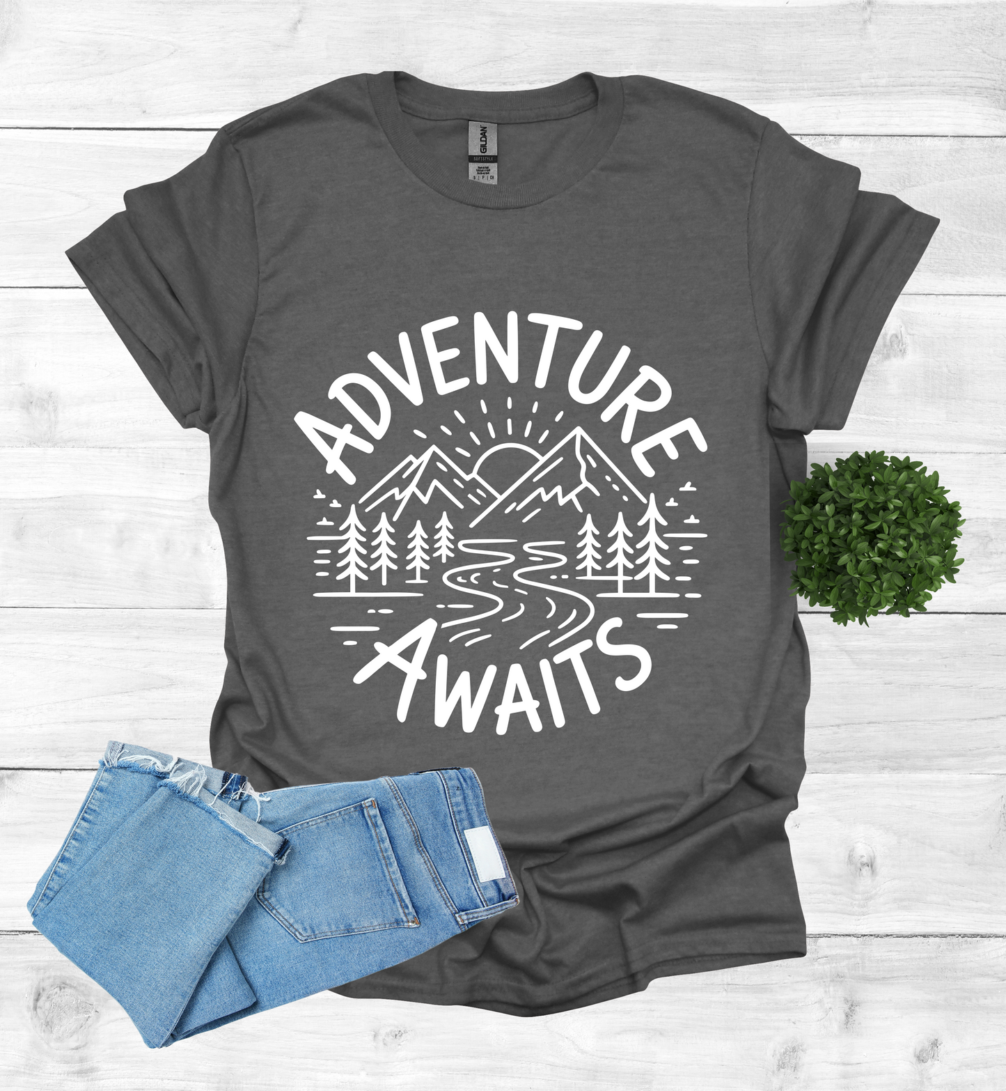 Adventure awaits mountain scene