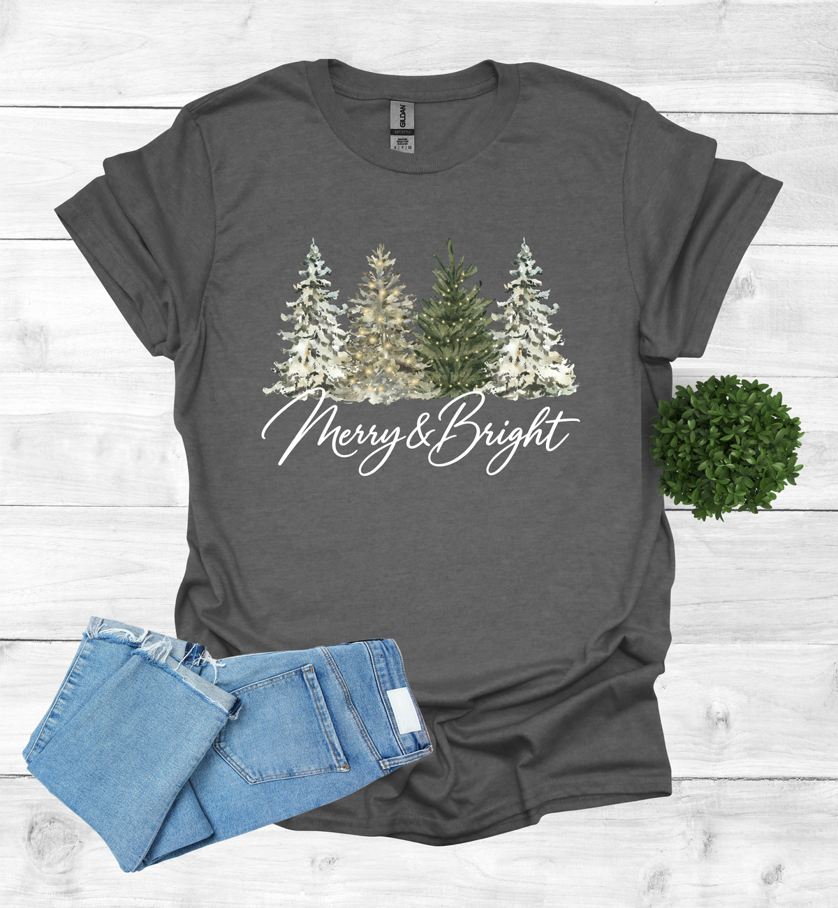 Merry and Bright Water Color Christmas Trees Shirt