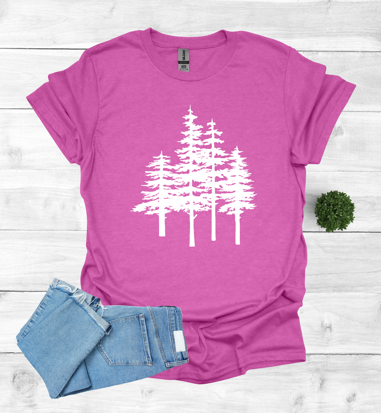 A unique pine trees design on a T-Shirt