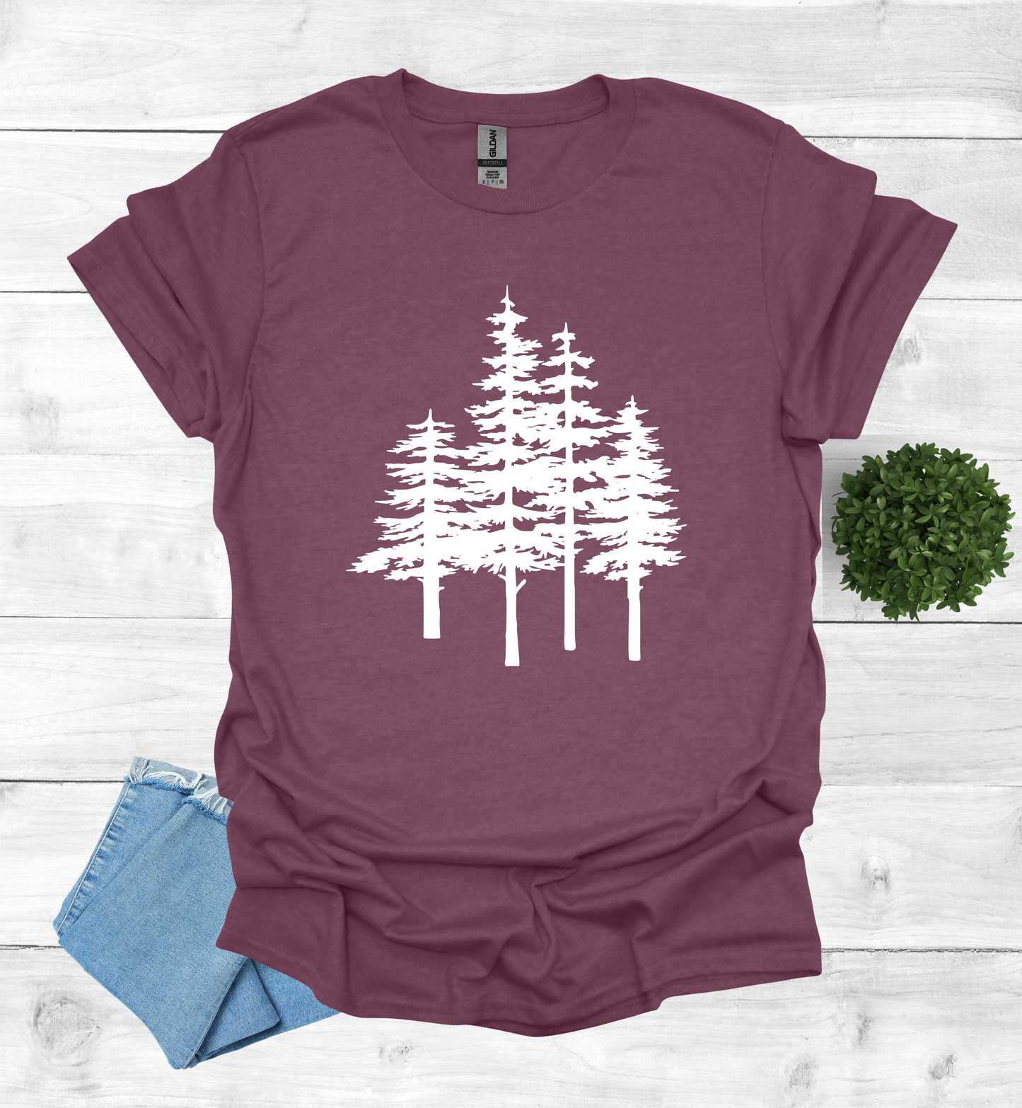 A unique pine trees design on a T-Shirt