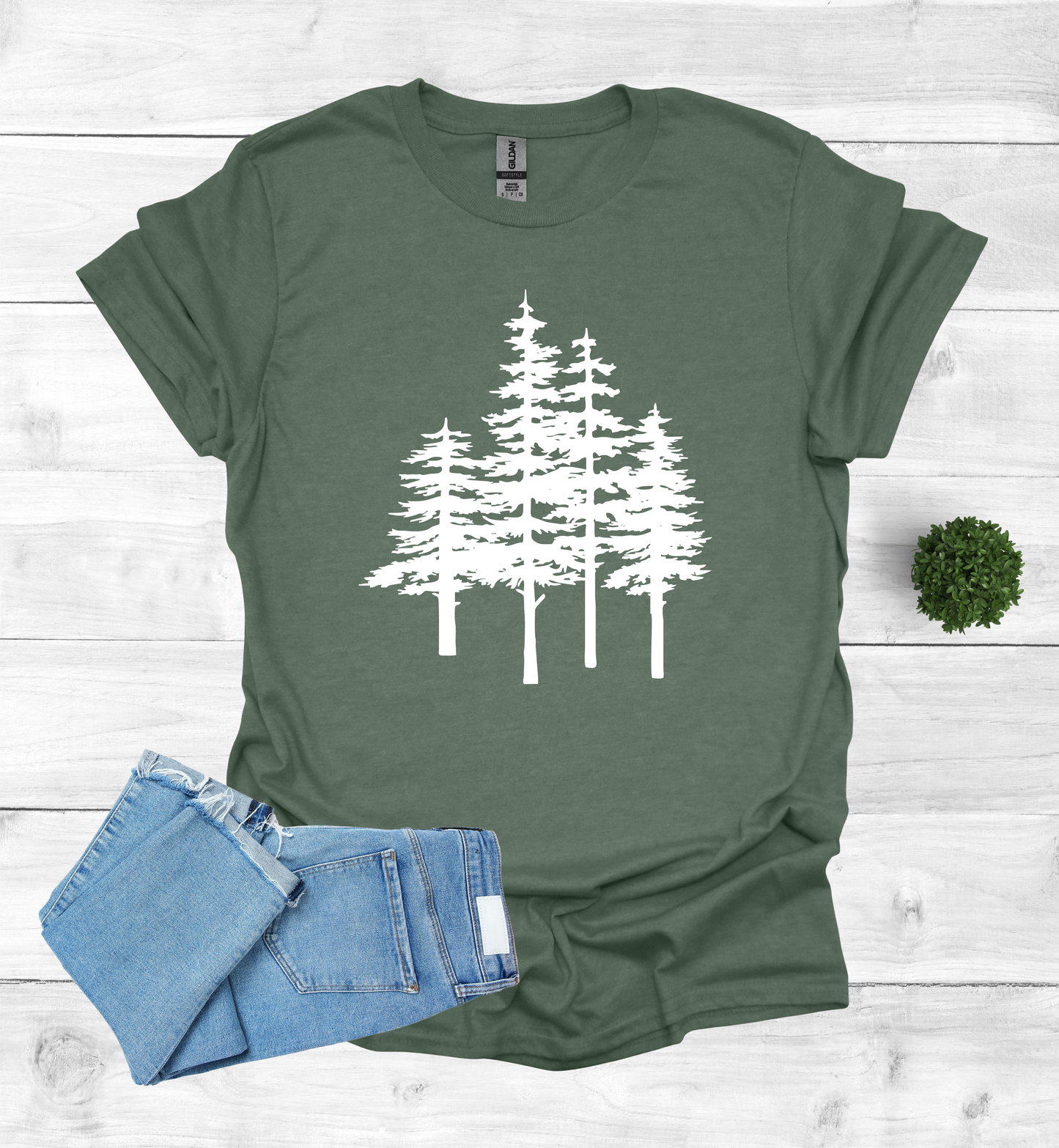 A unique pine trees design on a T-Shirt
