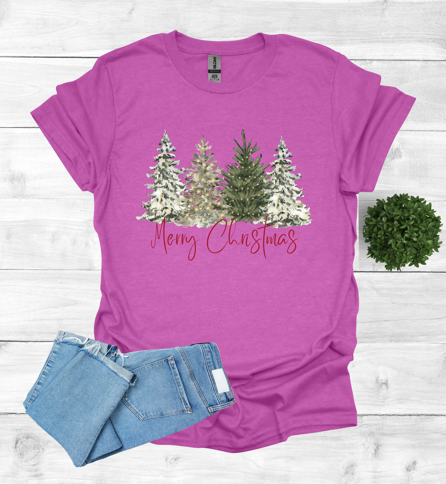 Merry Christmas with Water Color Christmas Trees T-Shirt