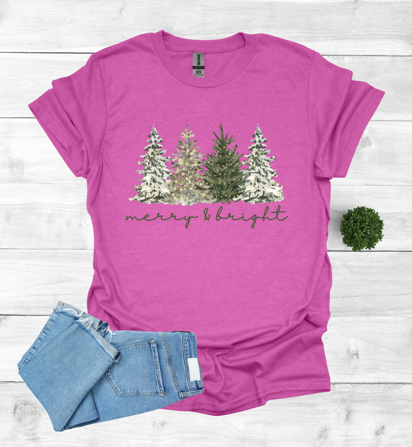 Merry and Bright Water Color Christmas Trees Shirt