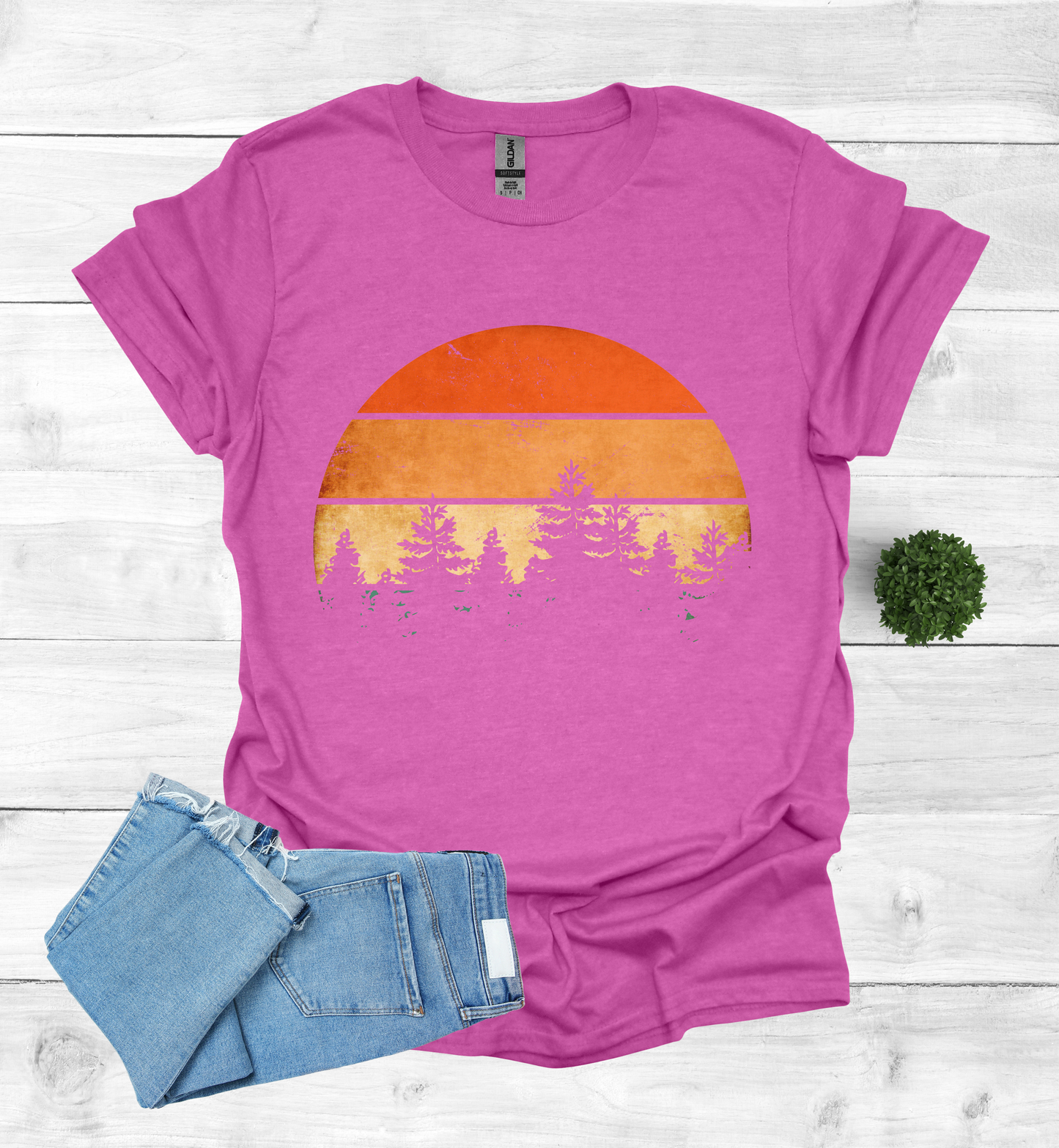 Beautiful Retro Pine Tree forest, Retro sunset Shirt1