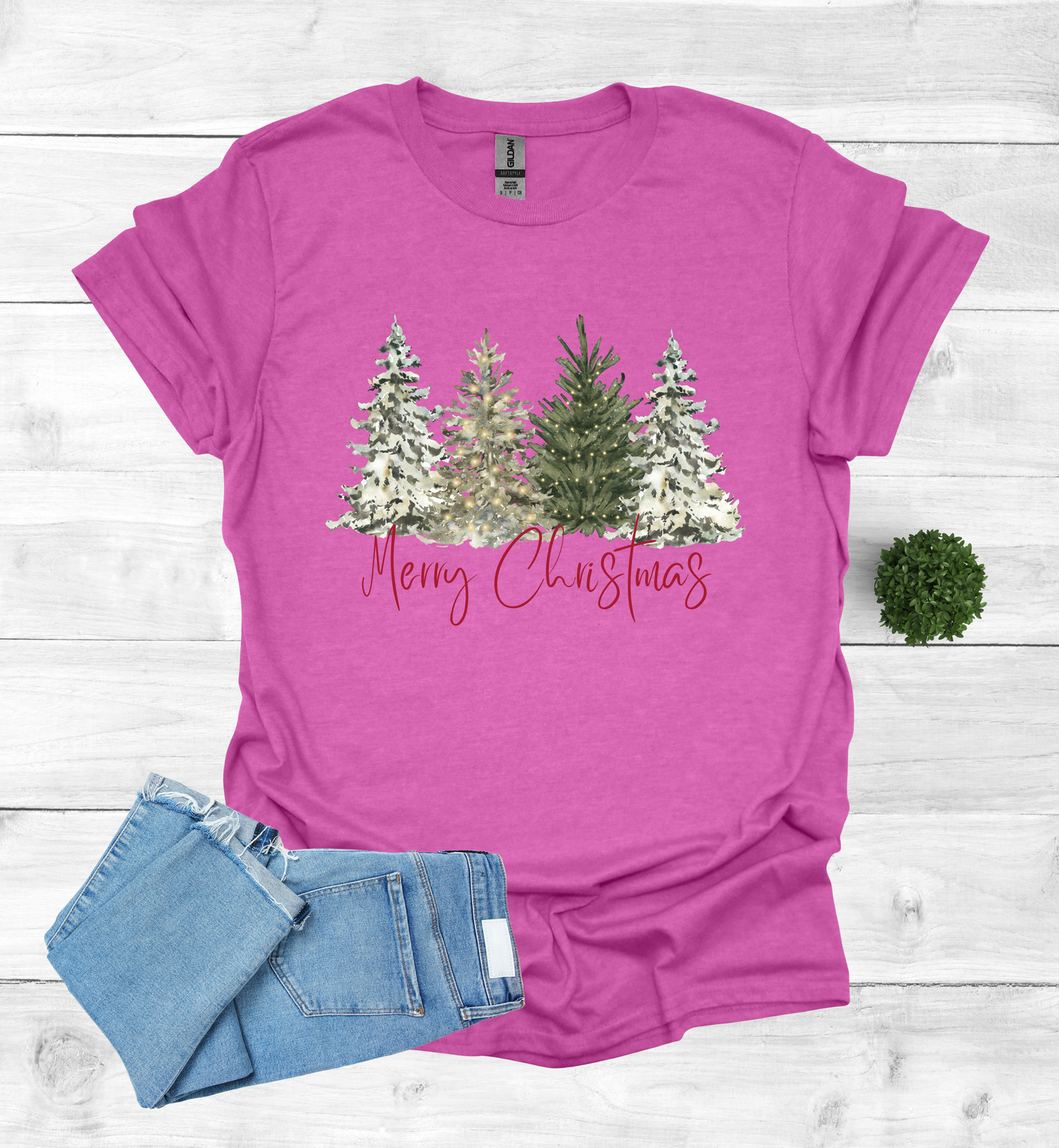 Merry Christmas with Water Color Christmas Trees T-Shirt
