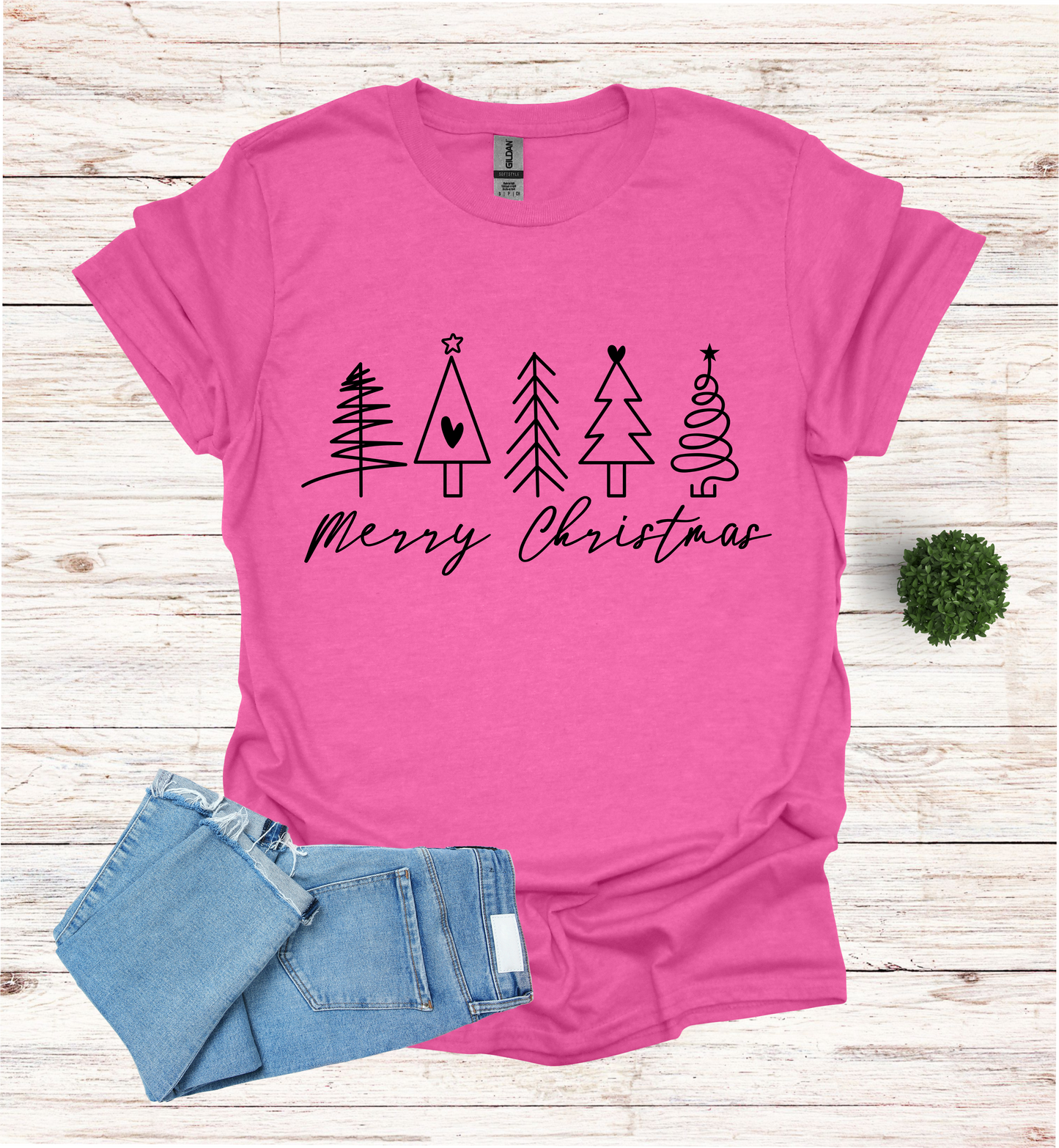 5 Christmas trees with Merry Christmas