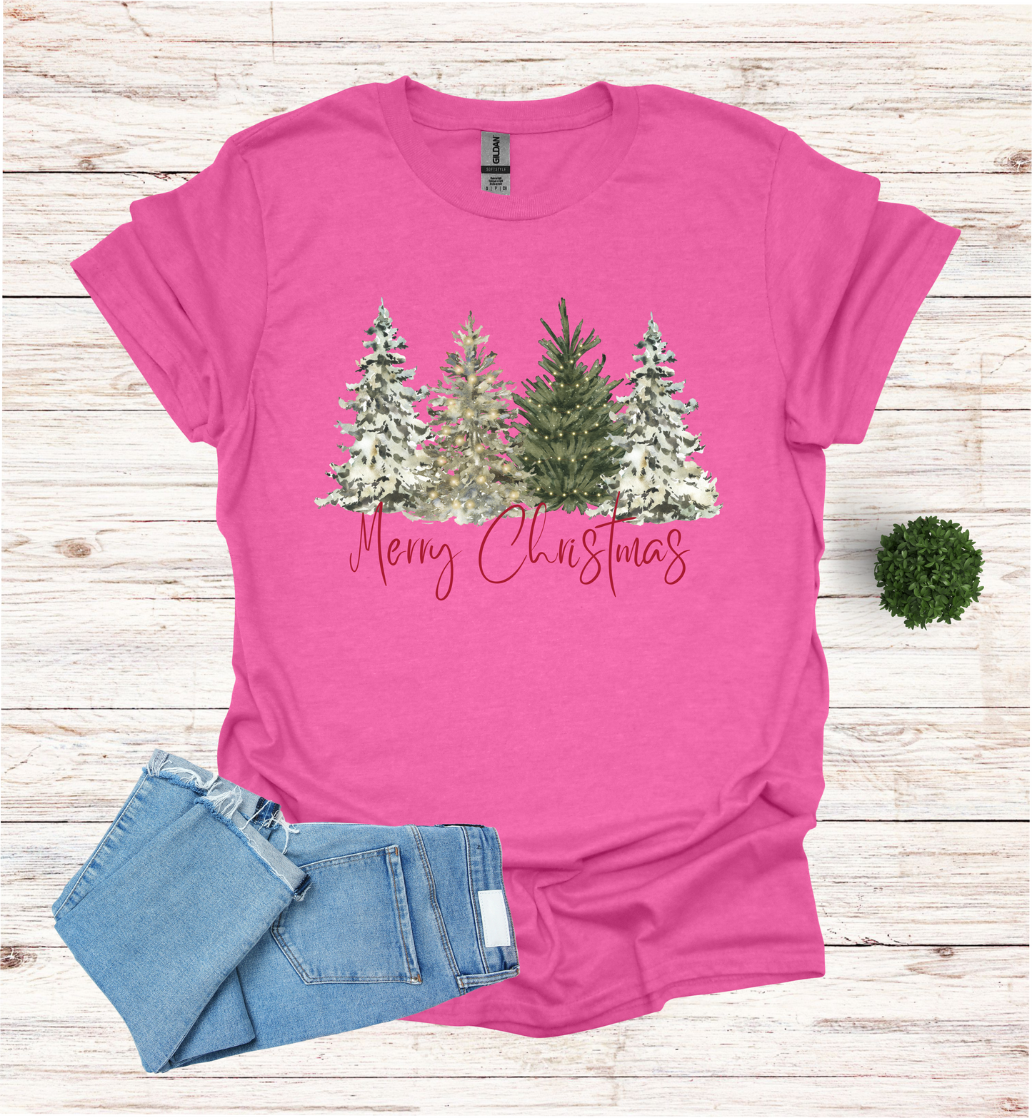 Merry Christmas with Water Color Christmas Trees T-Shirt