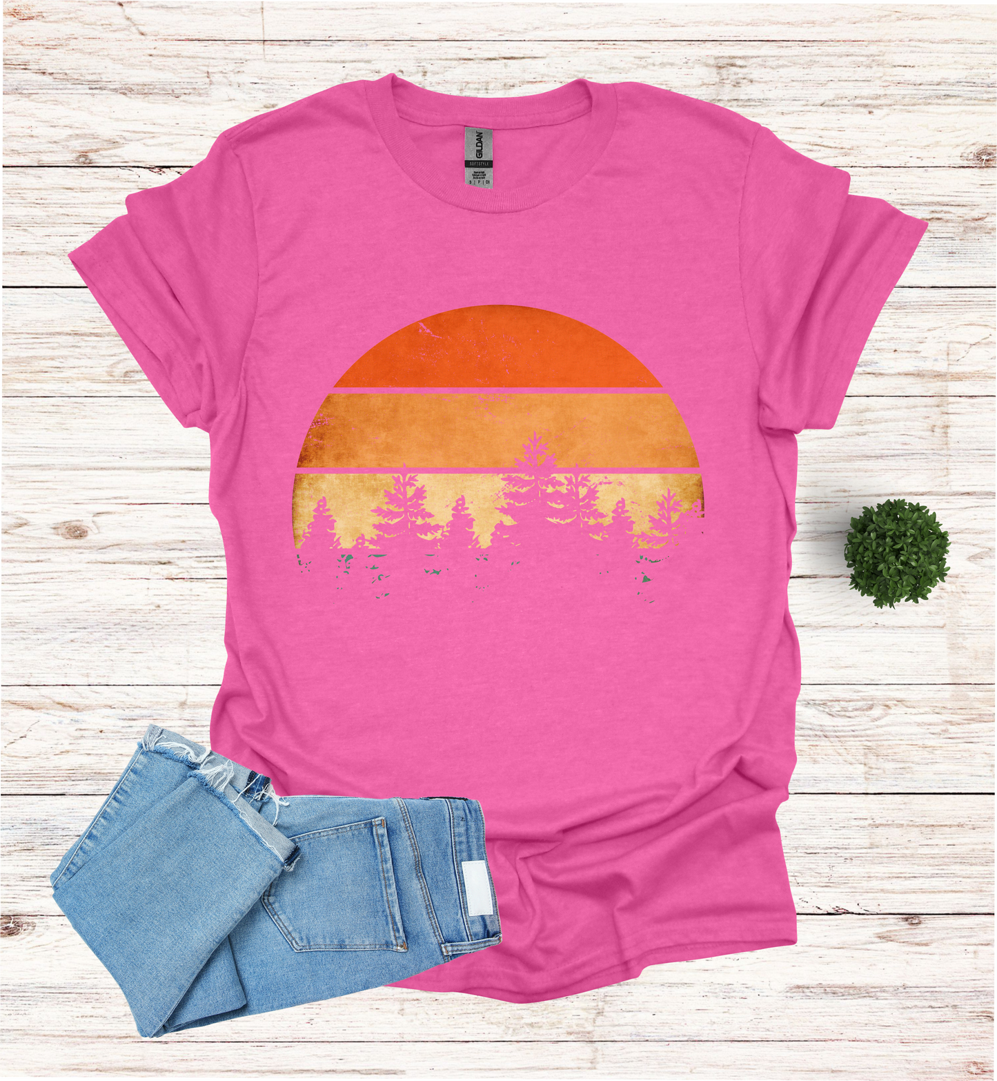 Beautiful Retro Pine Tree forest, Retro sunset Shirt1