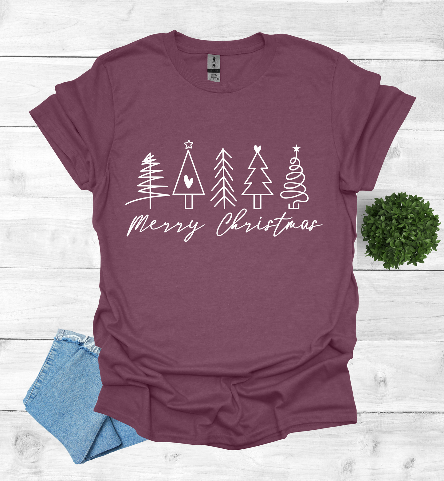 5 Christmas trees with Merry Christmas