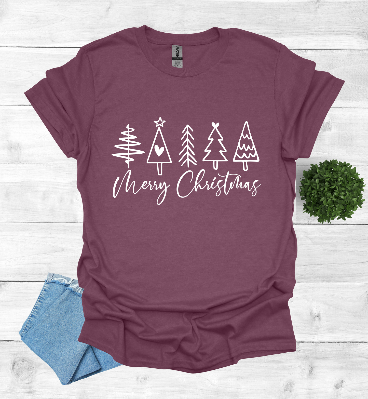 Merry Christmas Shirt with 5 Trees