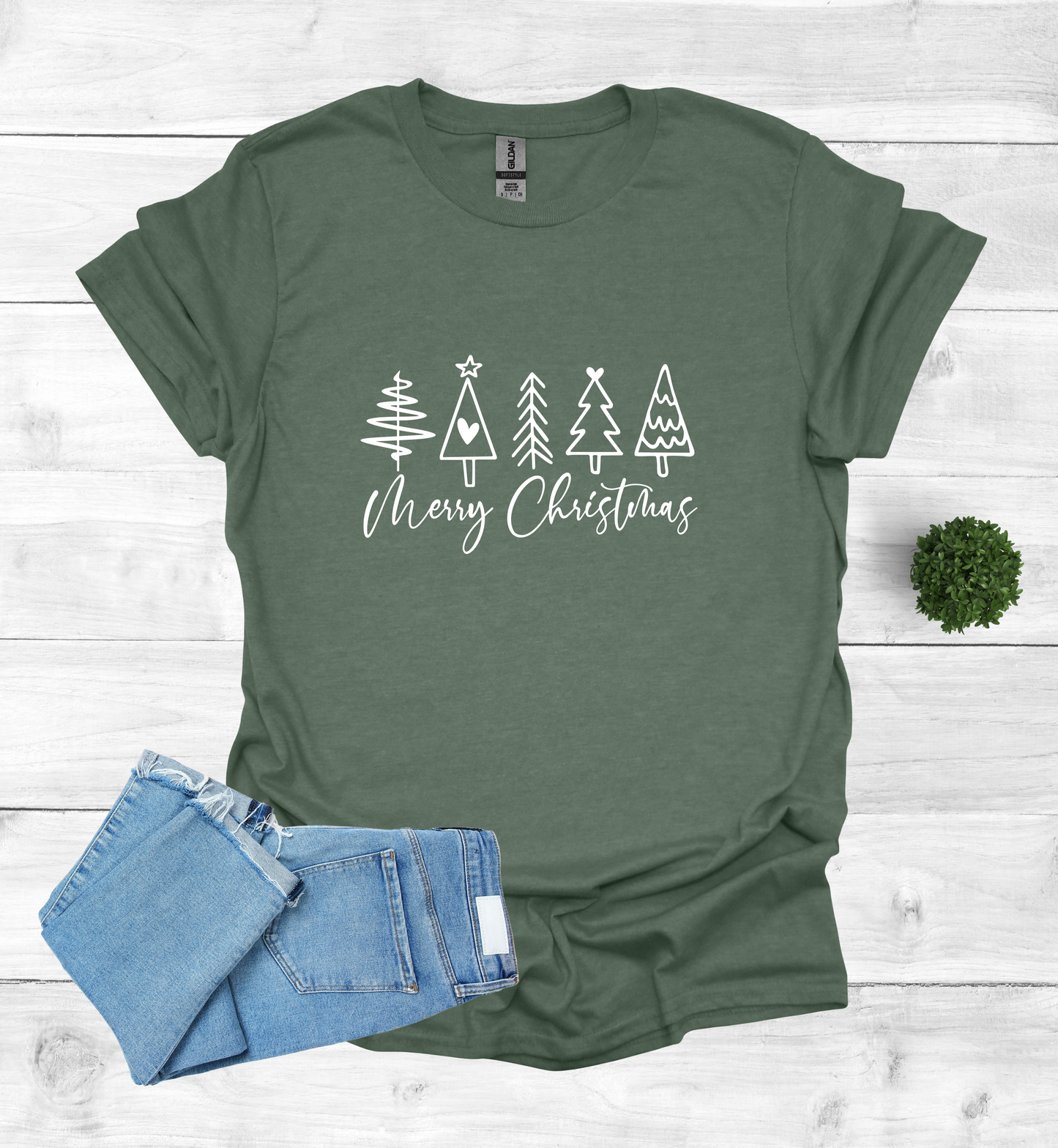 Merry Christmas Shirt with 5 Trees