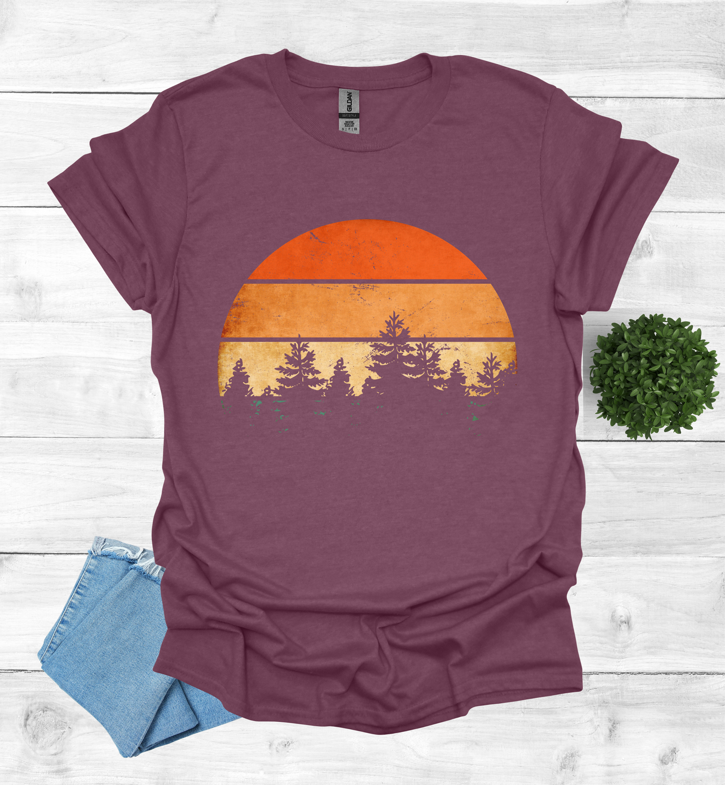 Beautiful Retro Pine Tree forest, Retro sunset Shirt1