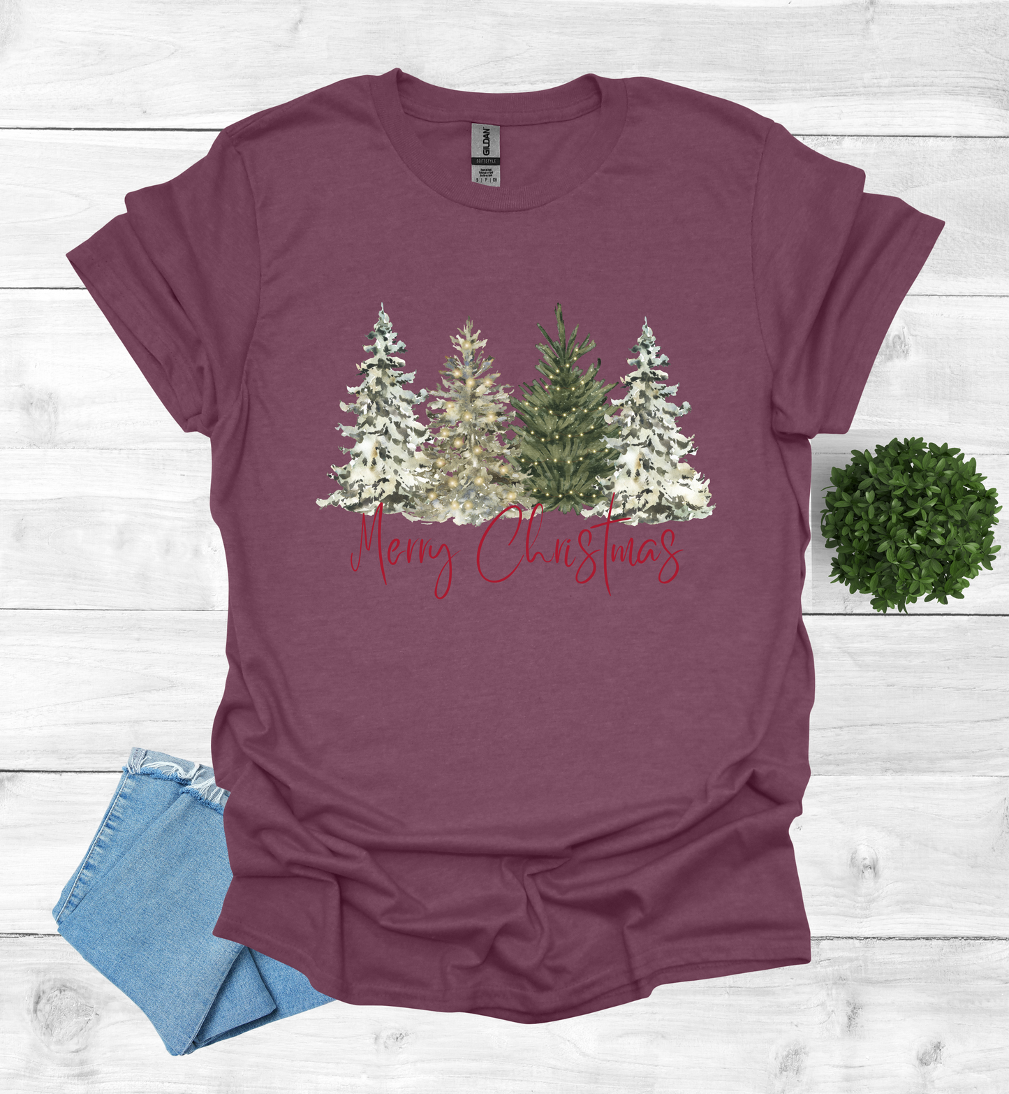 Merry Christmas with Water Color Christmas Trees T-Shirt