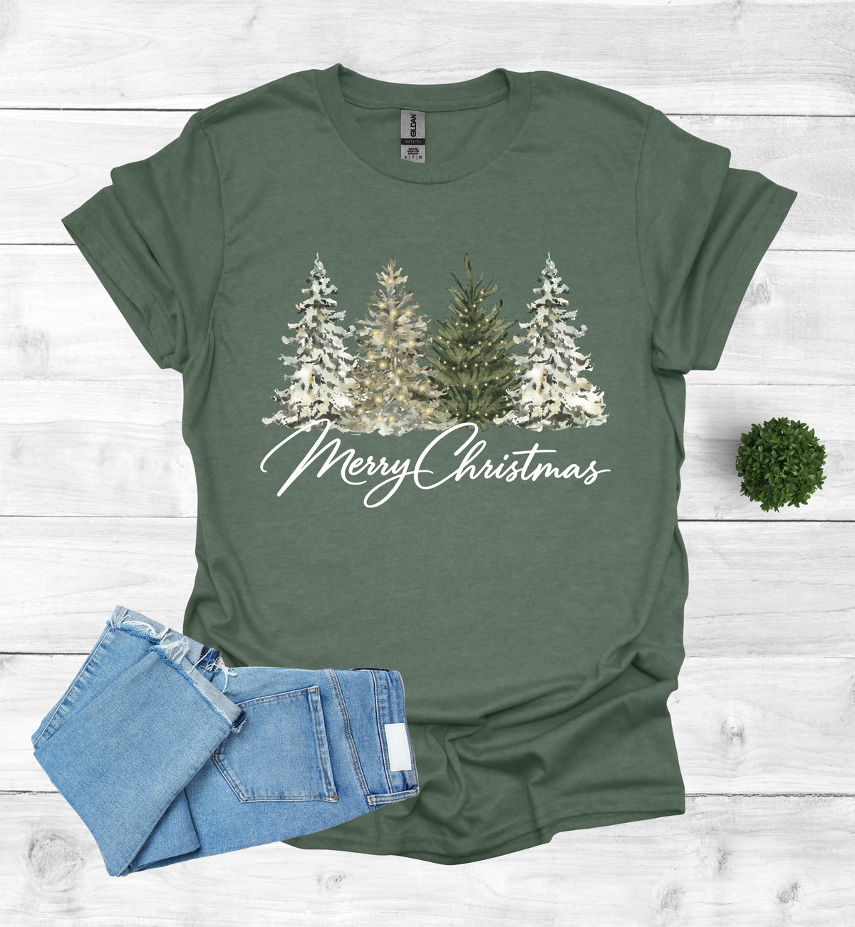 Merry Christmas with Water Color Christmas Trees T-Shirt