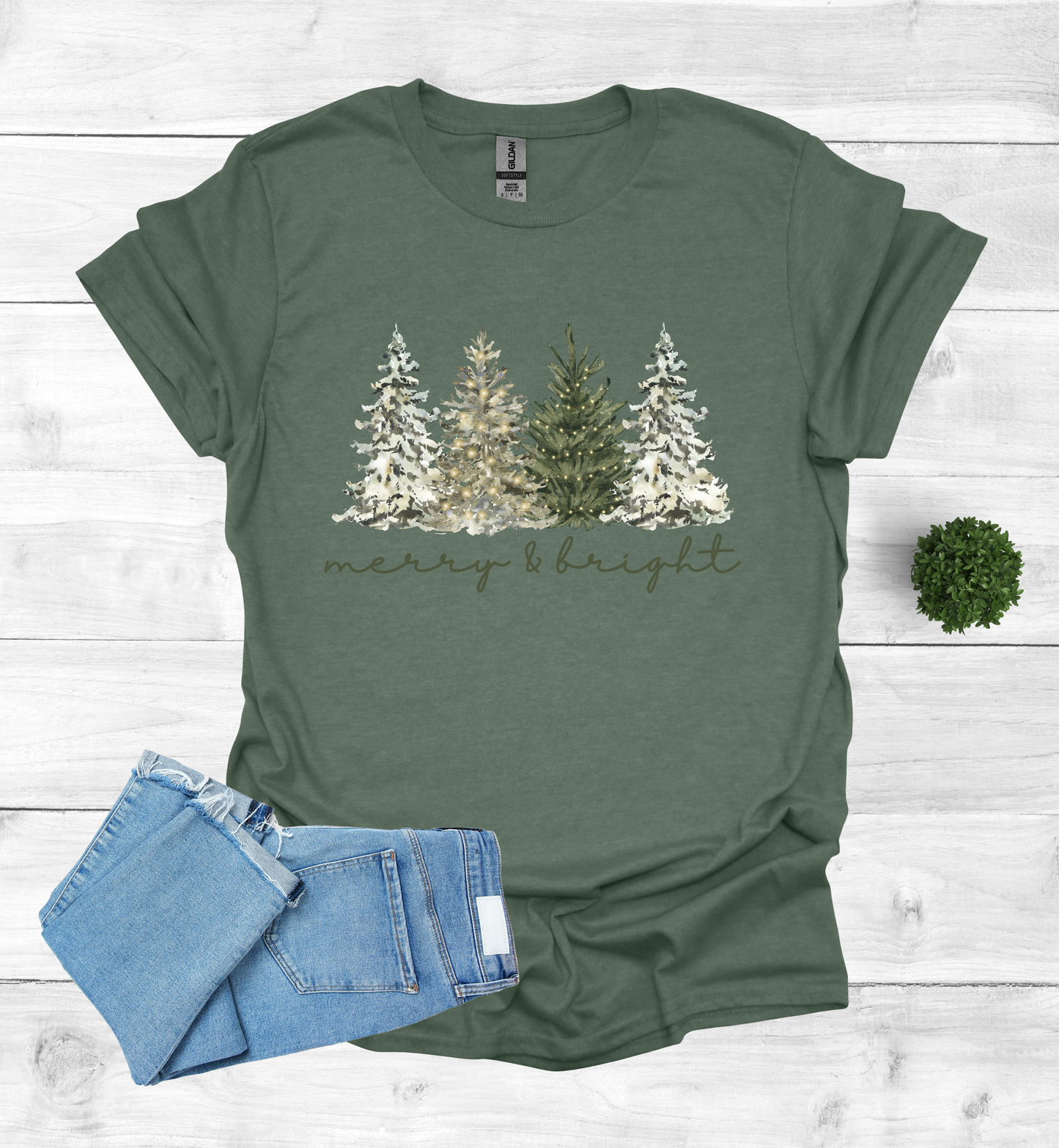 Merry and Bright Water Color Christmas Trees Shirt