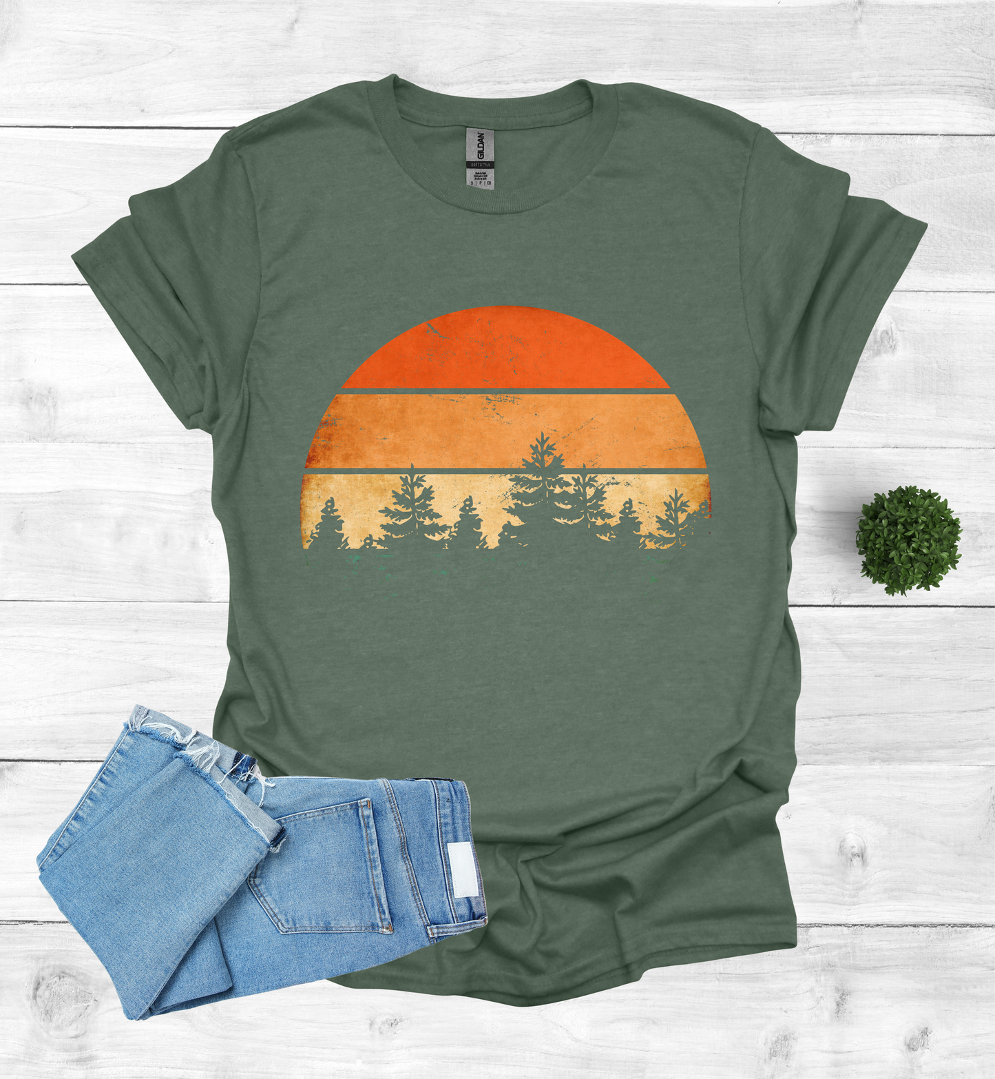 Beautiful Retro Pine Tree forest, Retro sunset Shirt1