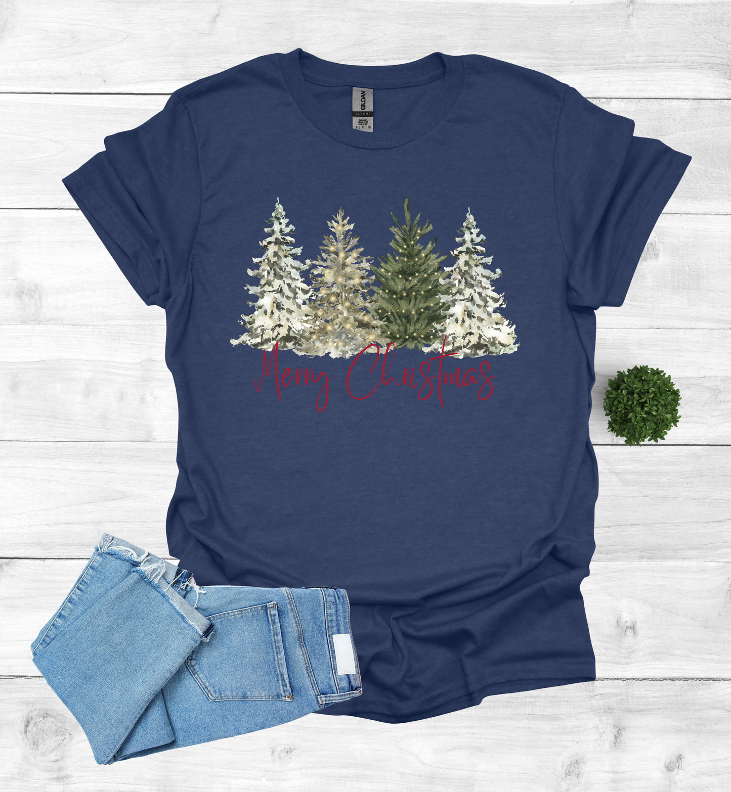Merry Christmas with Water Color Christmas Trees T-Shirt
