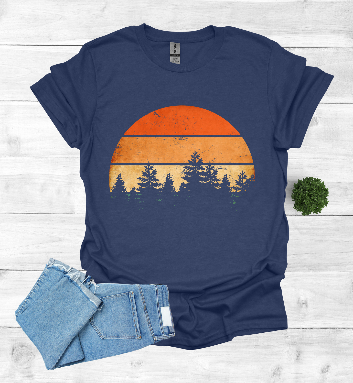 Beautiful Retro Pine Tree forest, Retro sunset Shirt1