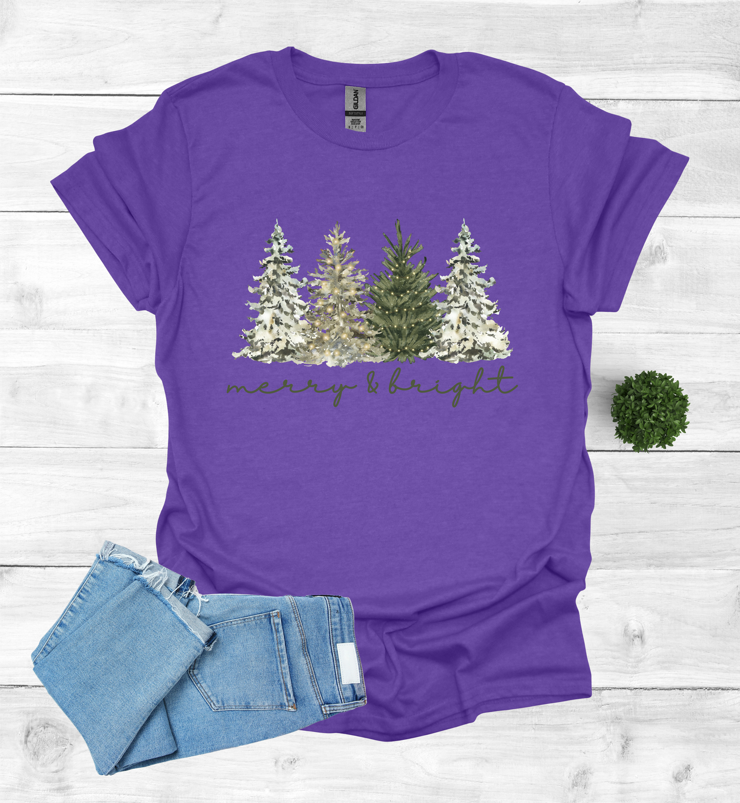 Merry and Bright Water Color Christmas Trees Shirt