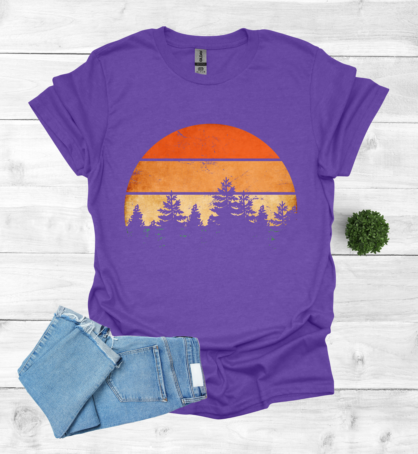 Beautiful Retro Pine Tree forest, Retro sunset Shirt1