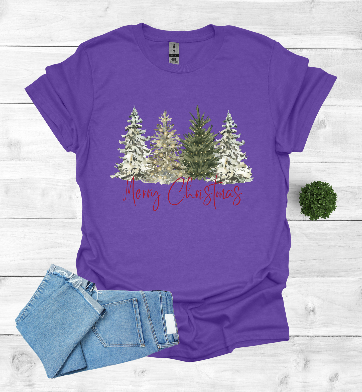 Merry Christmas with Water Color Christmas Trees T-Shirt