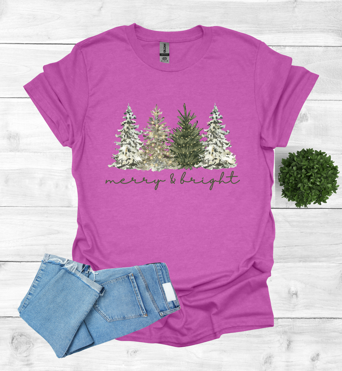 Merry and Bright Water Color Christmas Trees Shirt