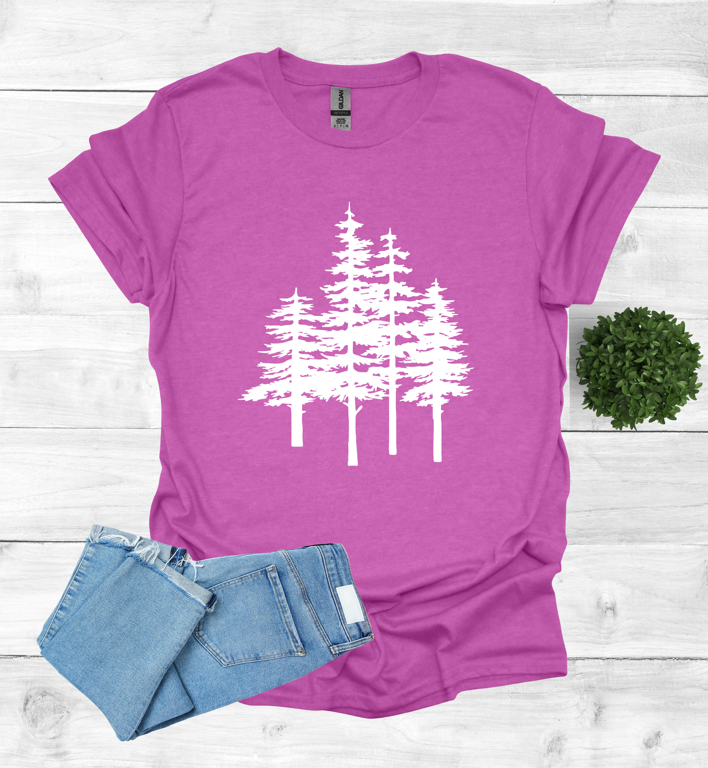A unique pine trees design on a T-Shirt