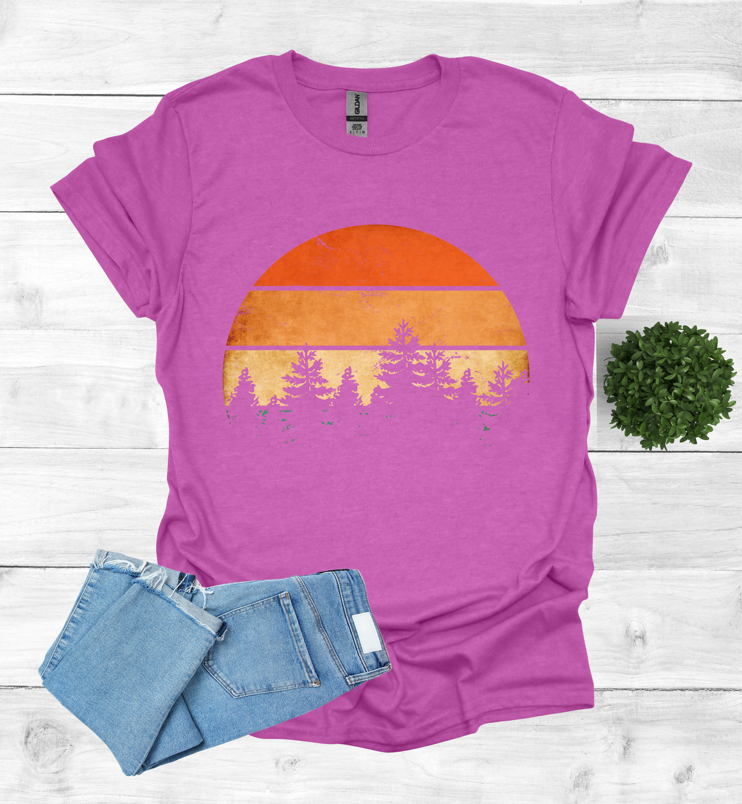 Beautiful Retro Pine Tree forest, Retro sunset Shirt1
