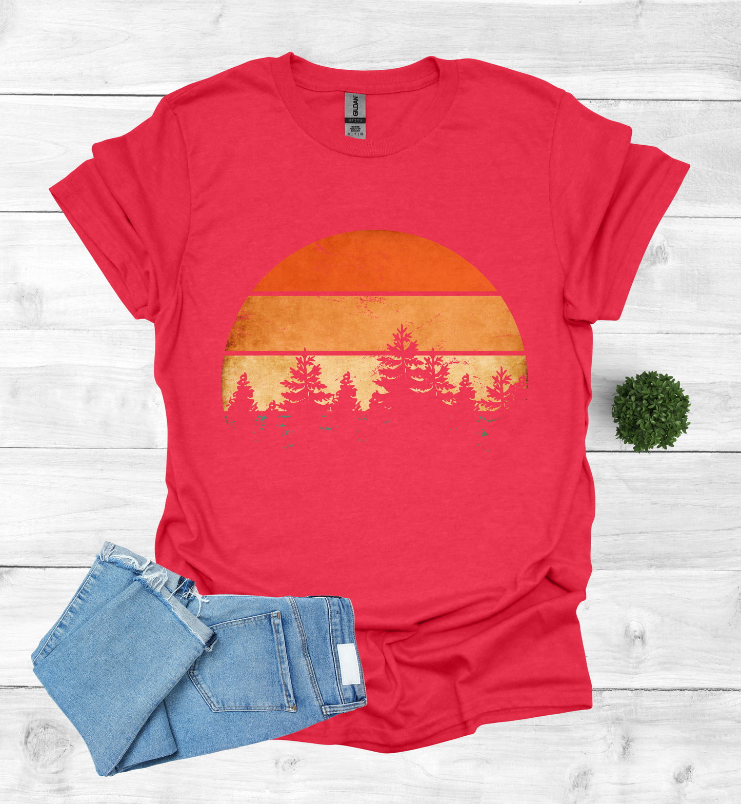 Beautiful Retro Pine Tree forest, Retro sunset Shirt1