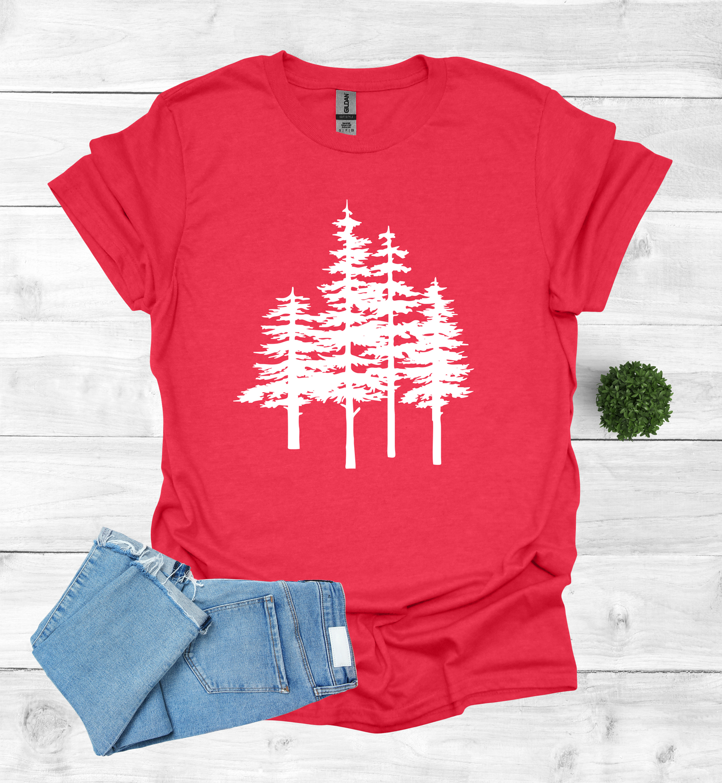 A unique pine trees design on a T-Shirt