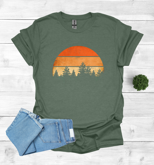 Beautiful Retro Pine Tree forest, Retro sunset Shirt