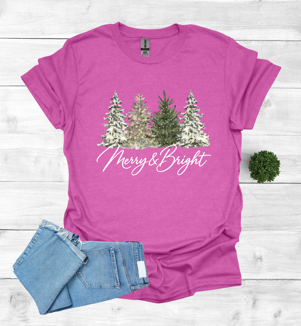 Merry and Bright Water Color Christmas Trees Shirt