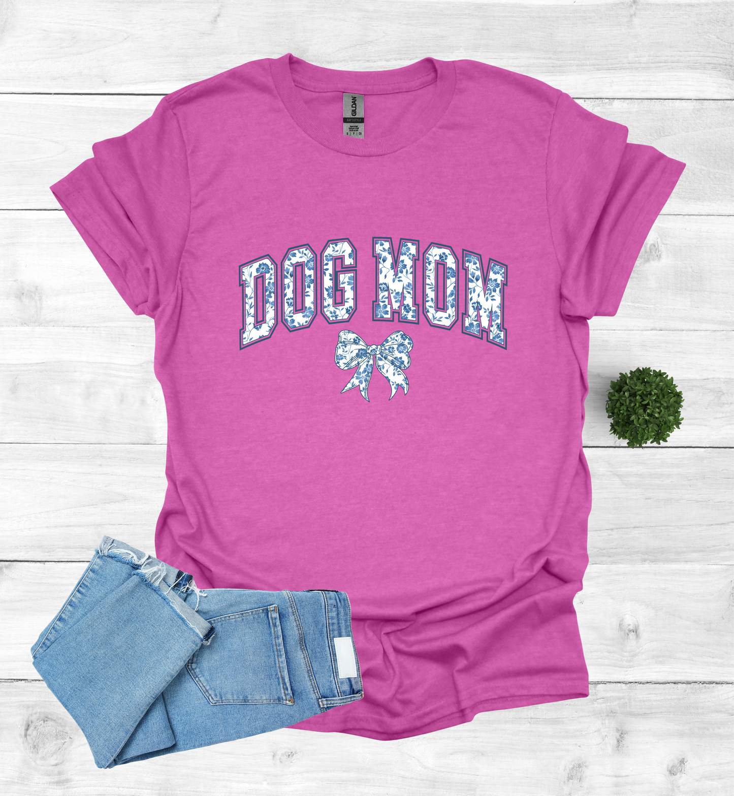 Dog Mom Chinoiserie Blue Coquette T-Shirt