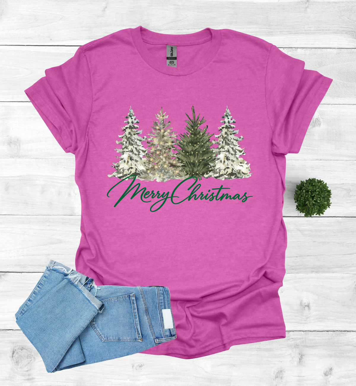 Merry Christmas with Water Color Christmas Trees T-Shirt