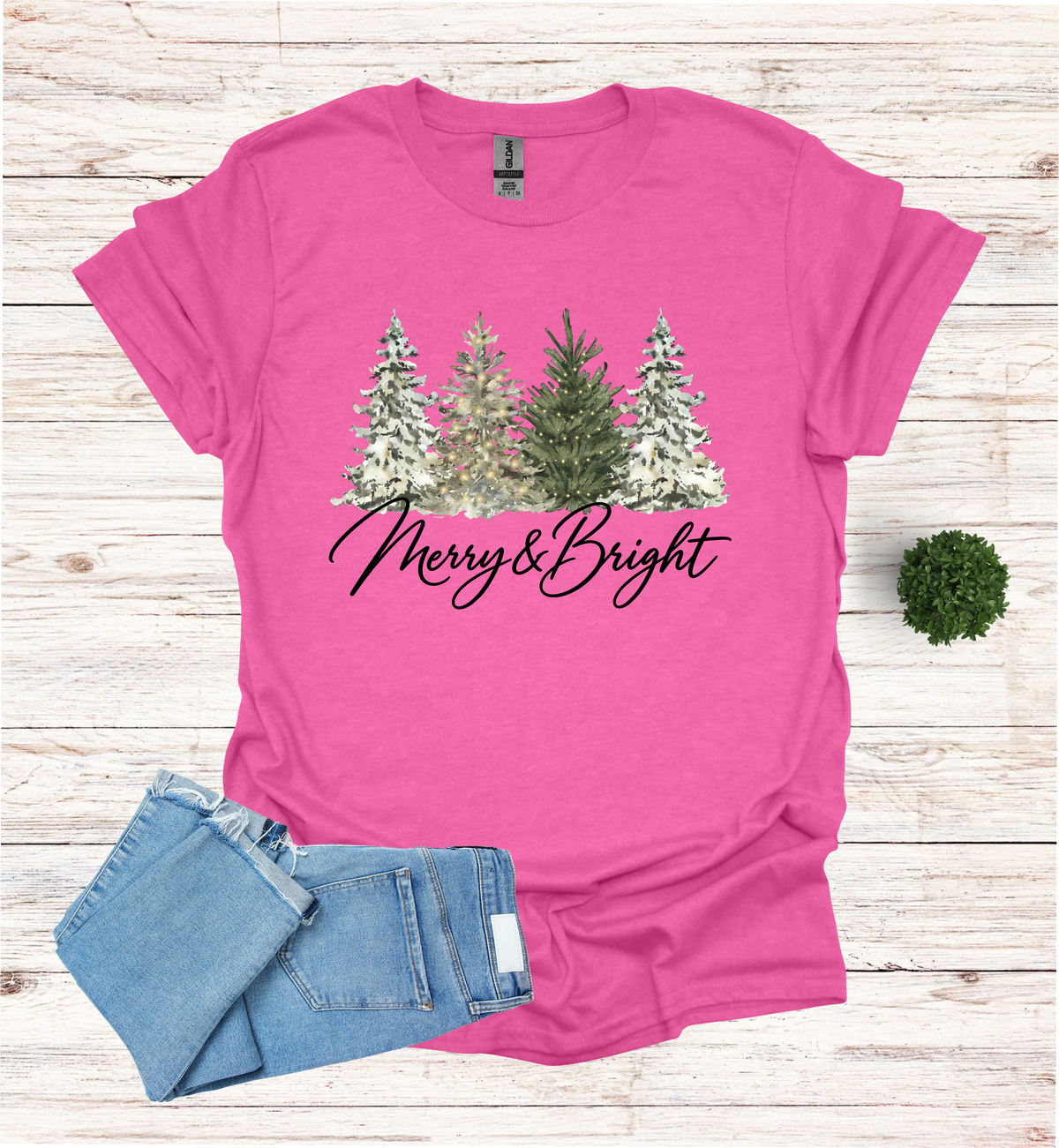 Merry and Bright Water Color Christmas Trees Shirt