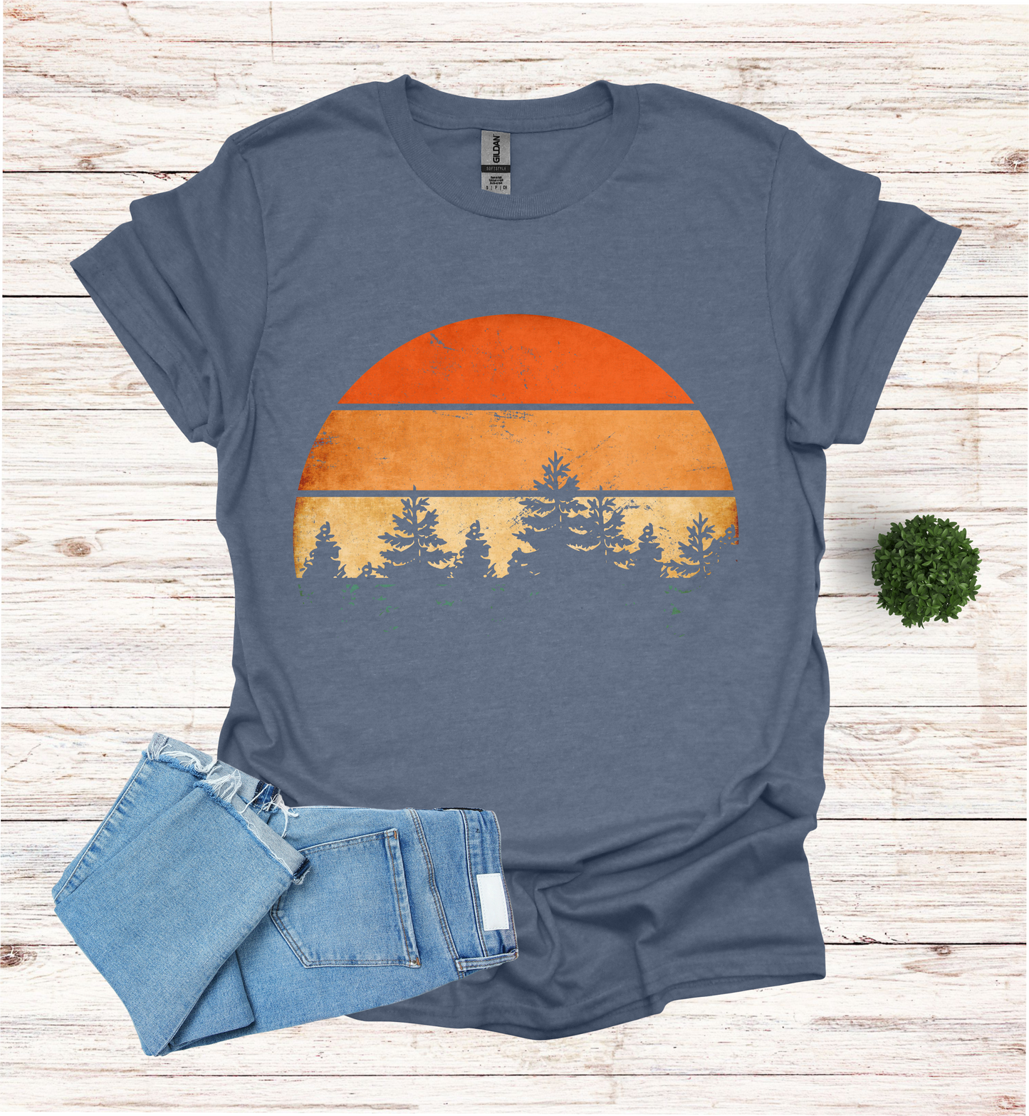 Beautiful Retro Pine Tree forest, Retro sunset Shirt1