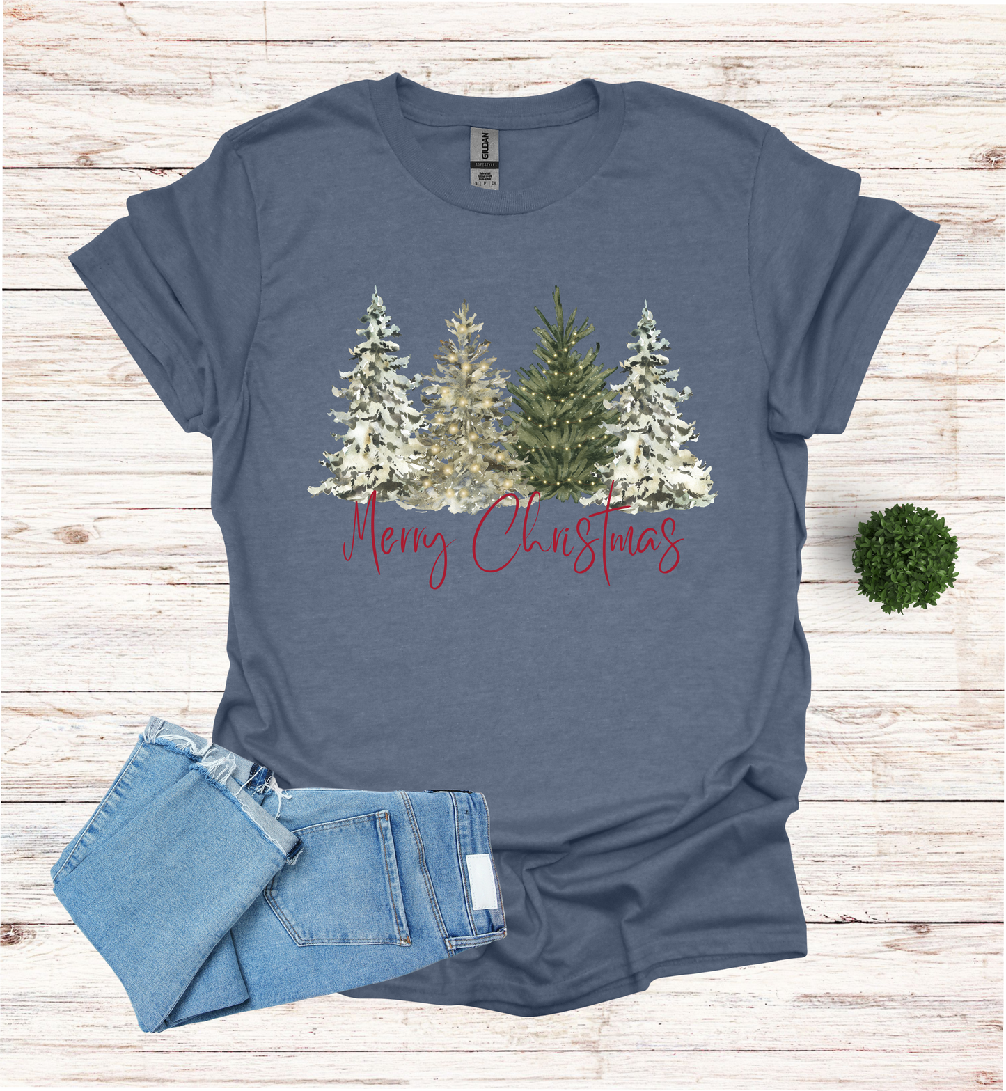 Merry Christmas with Water Color Christmas Trees T-Shirt
