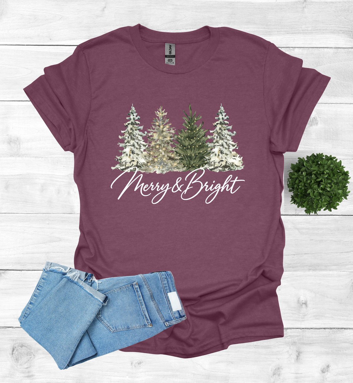 Merry and Bright Water Color Christmas Trees Shirt