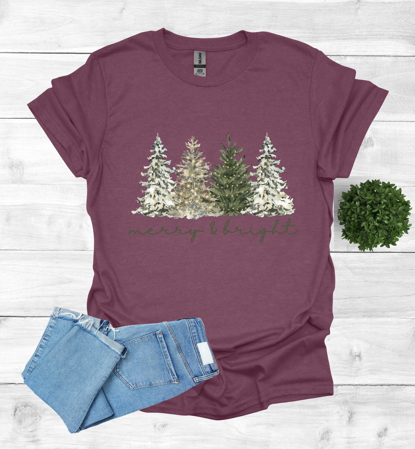 Merry and Bright Water Color Christmas Trees Shirt