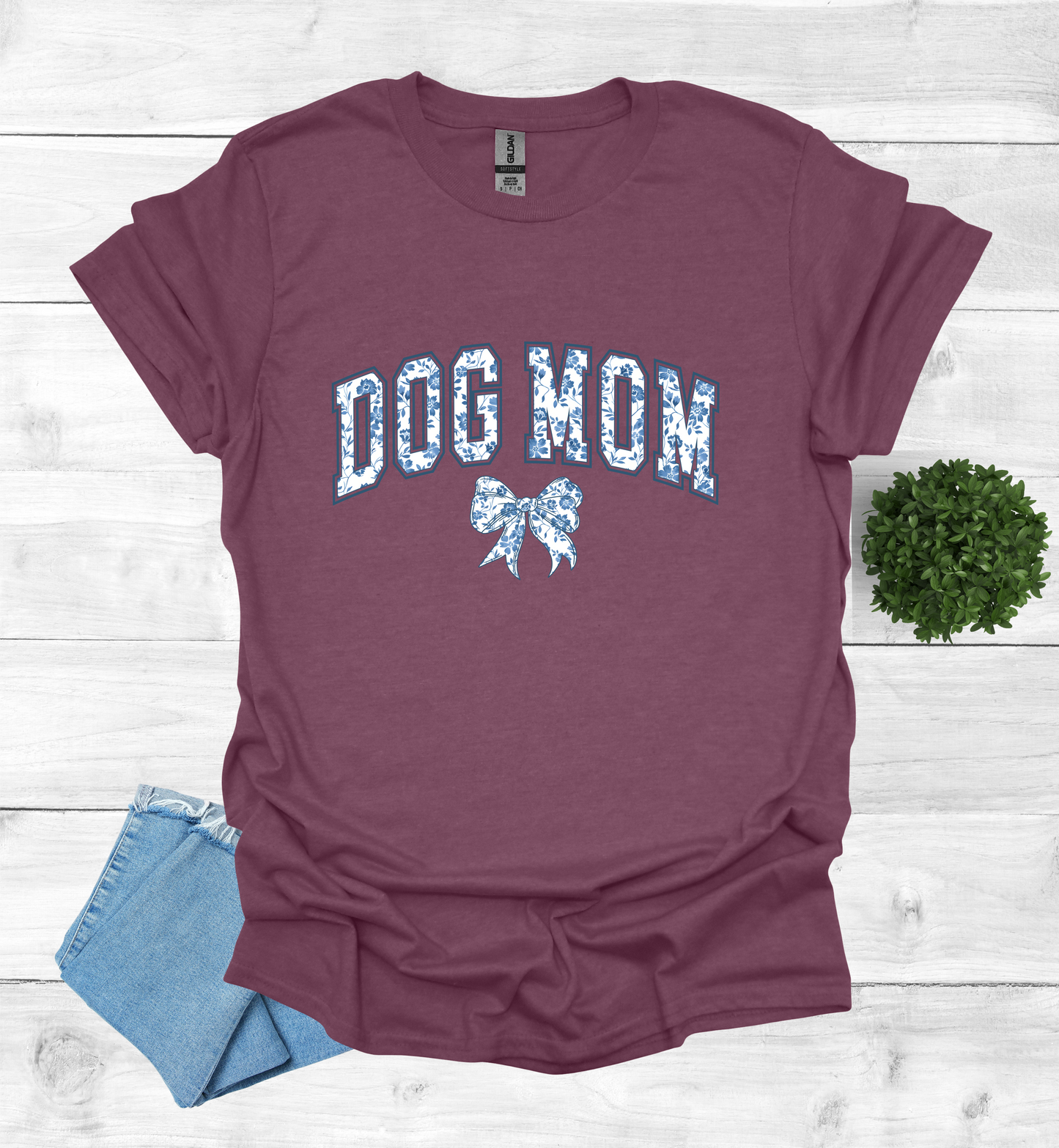 Dog Mom Chinoiserie Blue Coquette T-Shirt