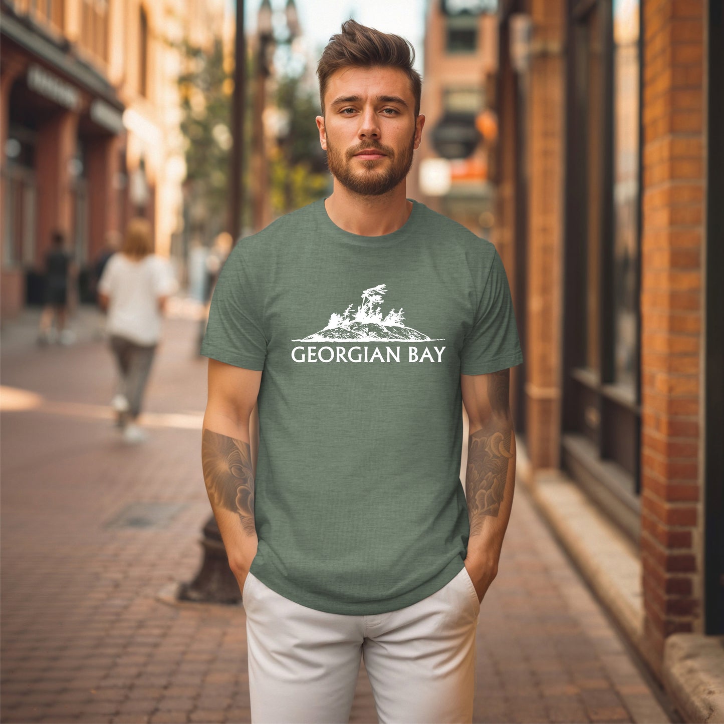 Georgian Bay with a Wind Swept pine tree on a rocky Island