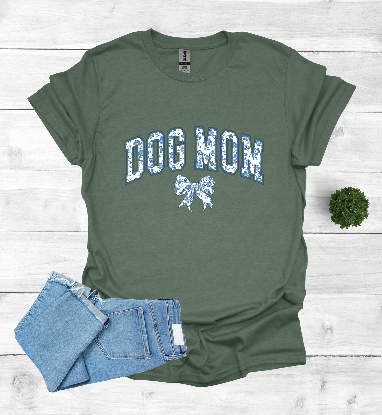 Dog Mom Chinoiserie Blue Coquette T-Shirt