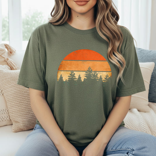 Beautiful Retro Pine Tree forest, Retro sunset Shirt
