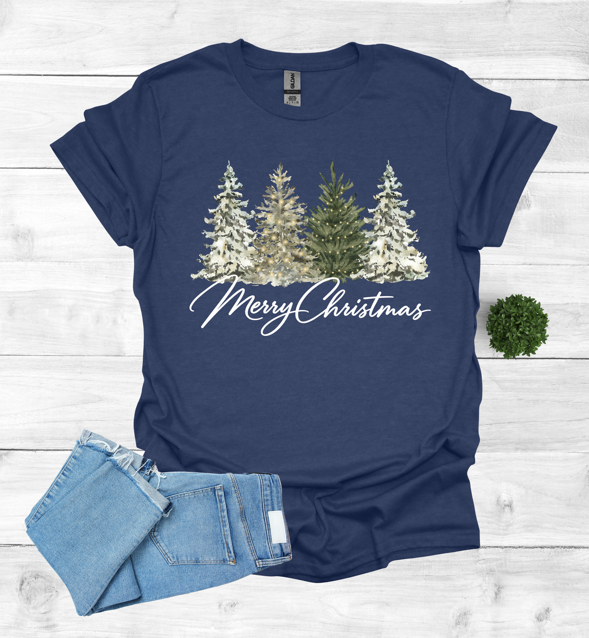 Merry Christmas with Water Color Christmas Trees T-Shirt