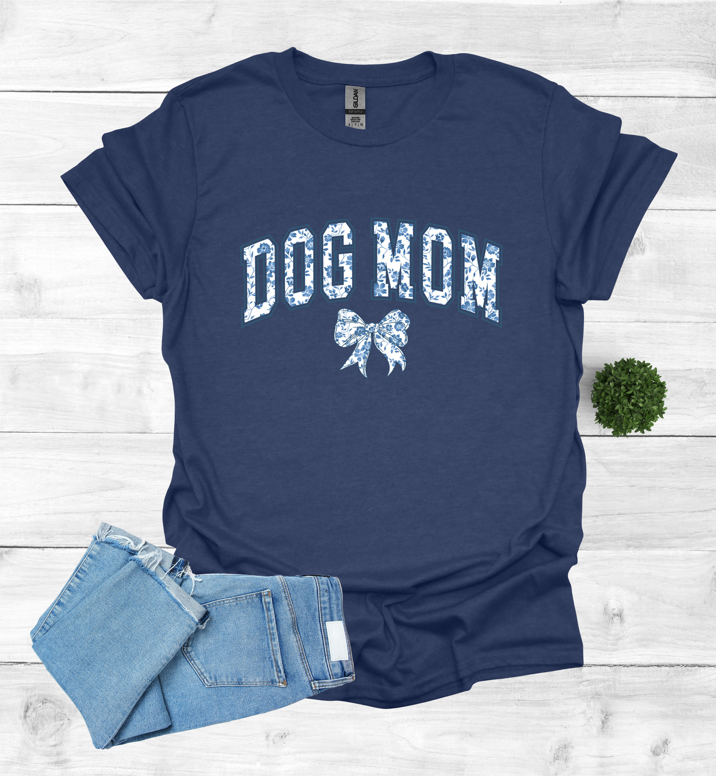Dog Mom Chinoiserie Blue Coquette T-Shirt